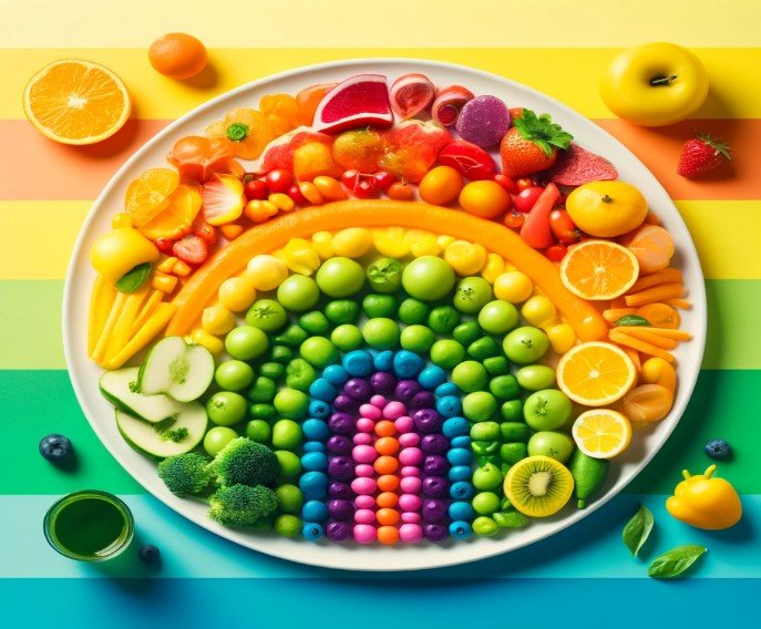 "Colorful plate of nutritious food for kids"